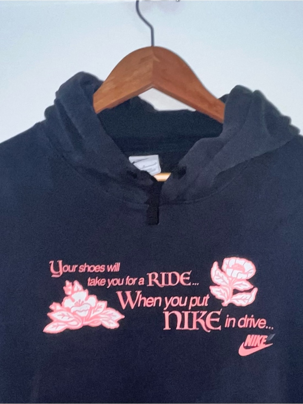Nike Black Hoodie with Pink Floral Graphics